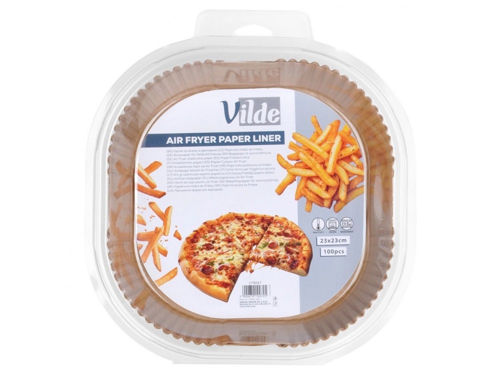 Vilde Αντικολλητικά Χαρτιά για Air Fryer 23x23cm Τετράγωνα, Σετ 100τμχ