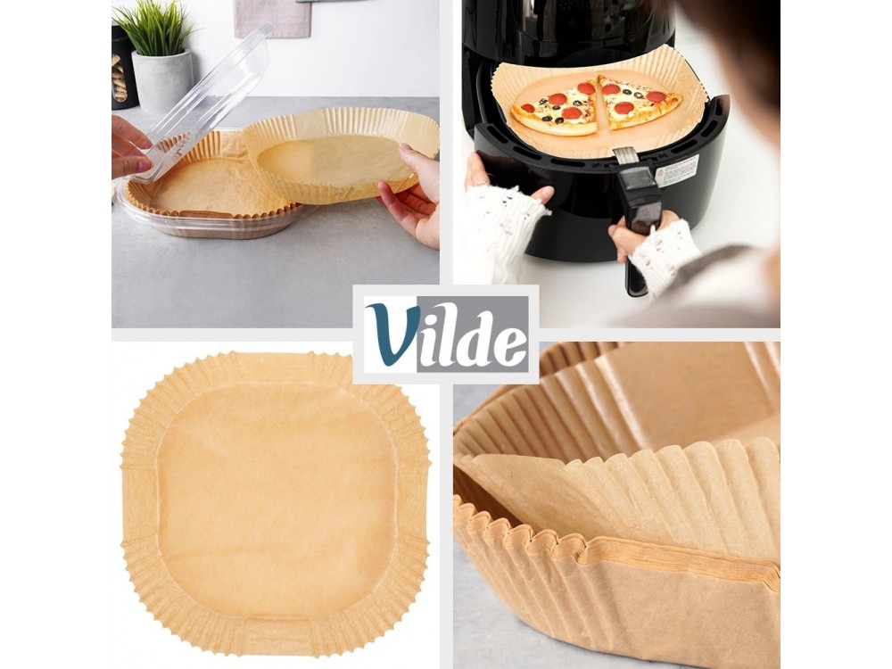 Vilde Αντικολλητικά Χαρτιά για Air Fryer 23x23cm Τετράγωνα, Σετ 50τμχ