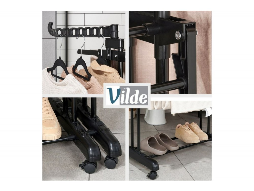 Vilde Απλώστρα Ρούχων Μεταλλική Κάθετη Επεκτεινόμενη XXL 78-130x64x172 cm, Black