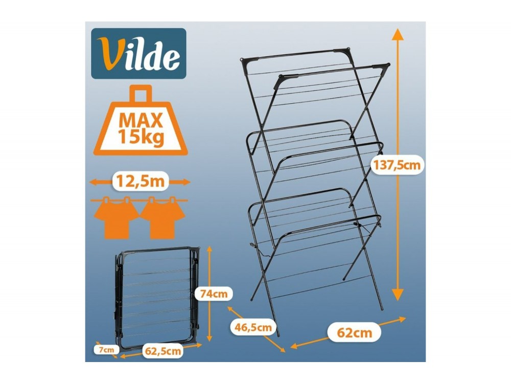 Vilde Απλώστρα Ρούχων Μεταλλική Κάθετη 61x58x136 cm, Black