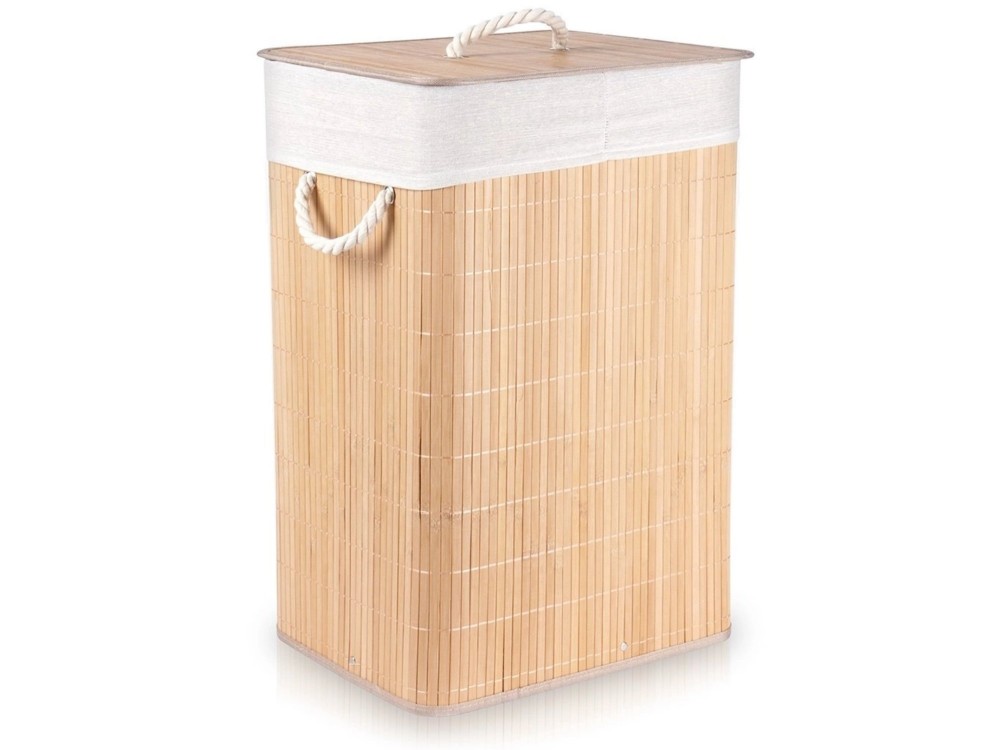 Vilde Καλάθι για Άπλυτα από Μπαμπού 70L 40x30x60cm, 2 διαμερισμάτων με Καπάκι, Beige