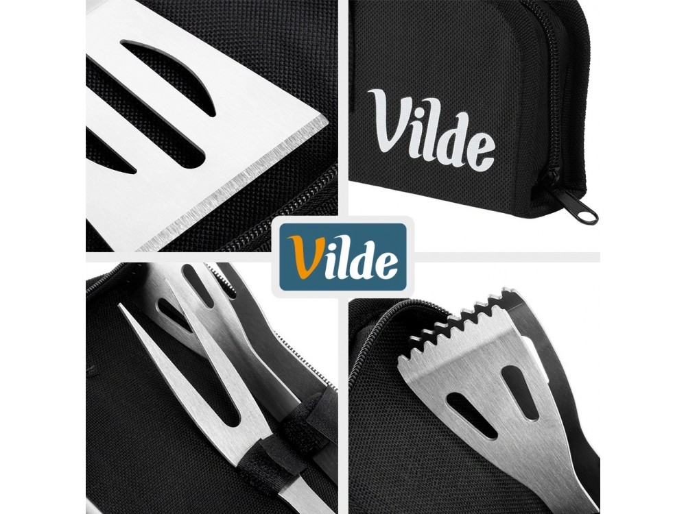 Vilde Σετ Εργαλείων BBQ από Ανοξείδωτο Ατσάλι με Θήκη, 3τμχ