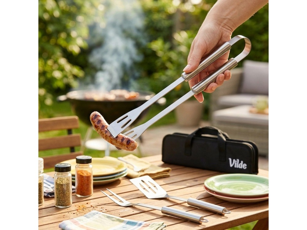 Vilde Σετ Εργαλείων BBQ από Ανοξείδωτο Ατσάλι με Θήκη, 3τμχ