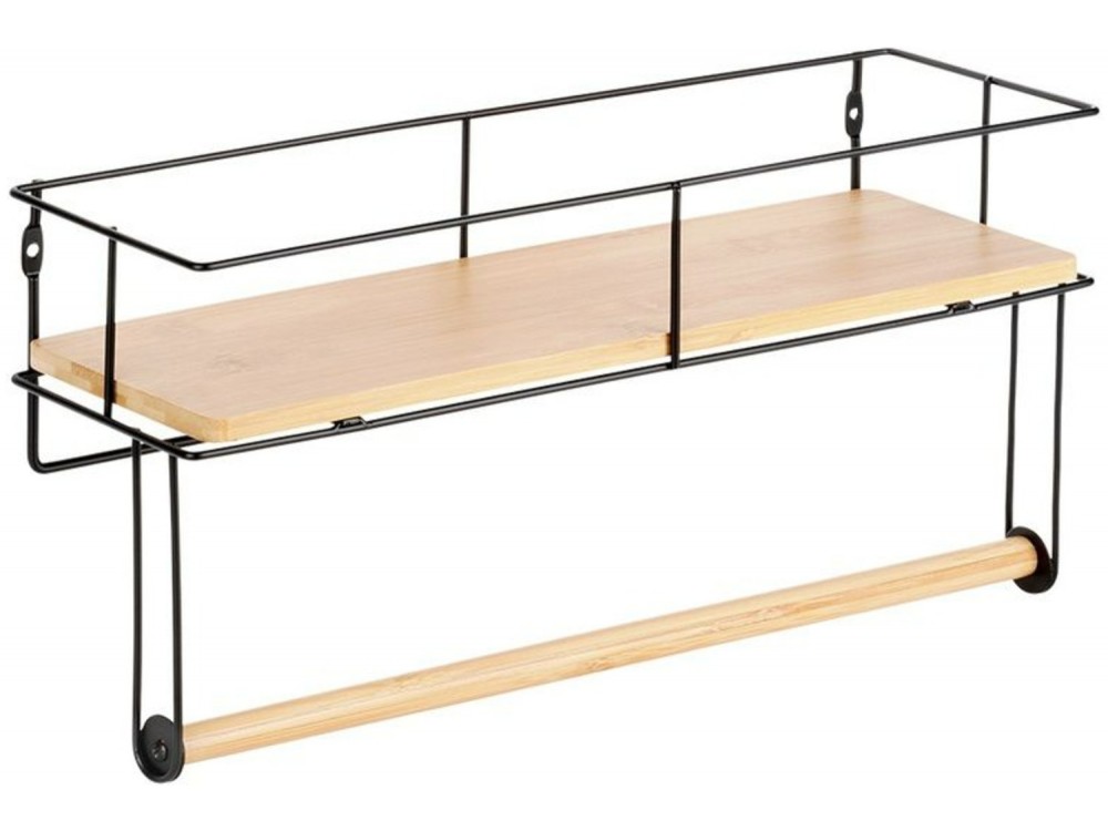 Vilde Χαρτοθήκη Κουζίνας με Ράφι Μεταλλική 37x12.5x18.5 cm, Black
