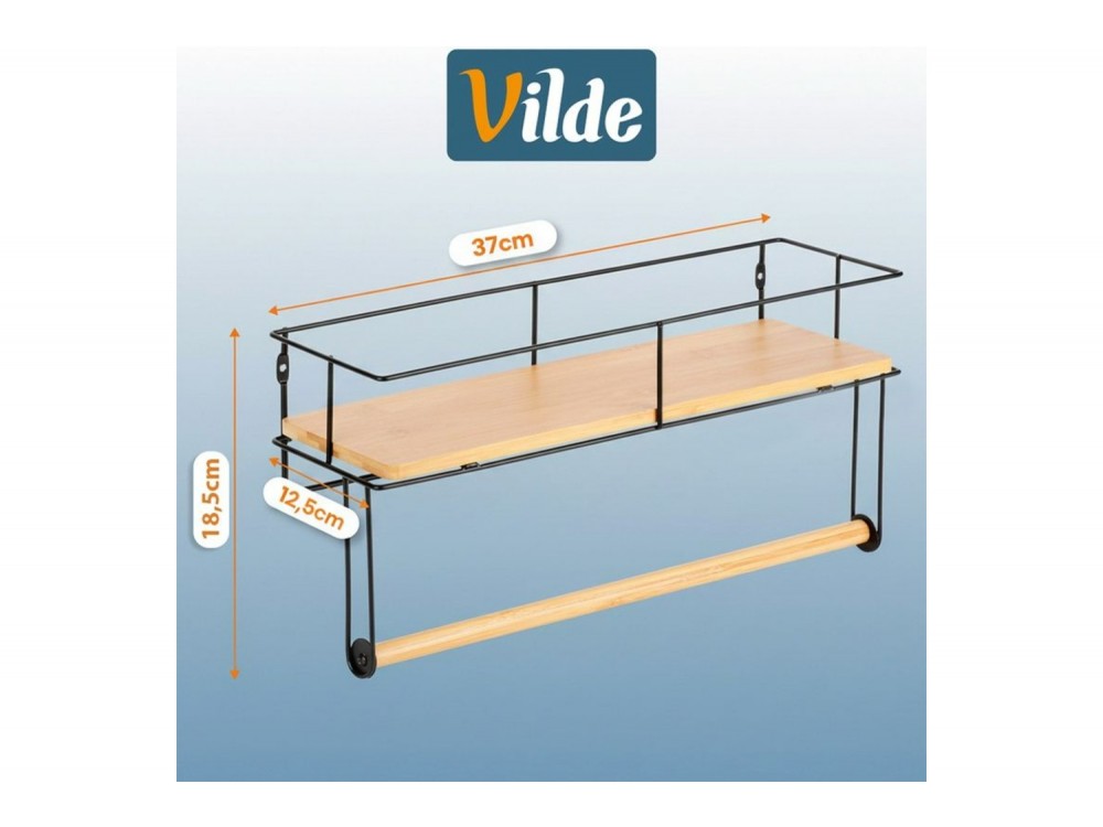 Vilde Χαρτοθήκη Κουζίνας με Ράφι Μεταλλική 37x12.5x18.5 cm, Black