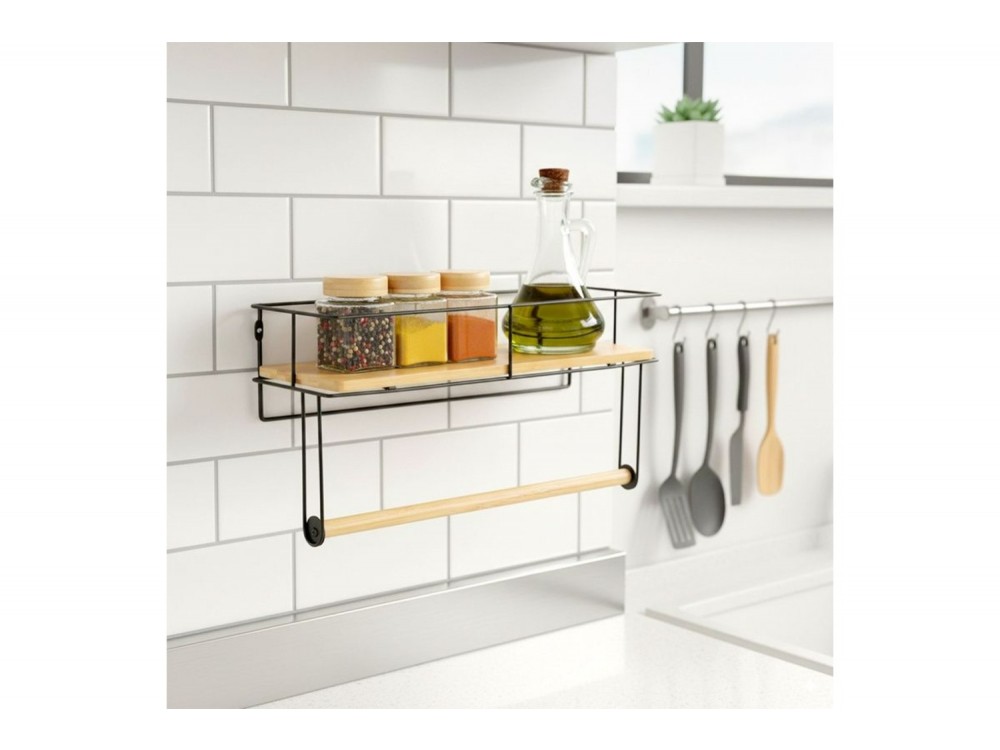 Vilde Χαρτοθήκη Κουζίνας με Ράφι Μεταλλική 37x12.5x18.5 cm, Black