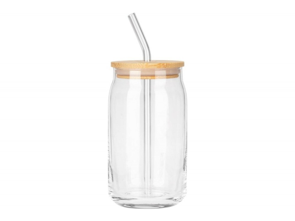 Vilde Γυάλινες Κούπες με Καπάκι και Καλαμάκι 460 ml, Σετ 2 τεμαχίων