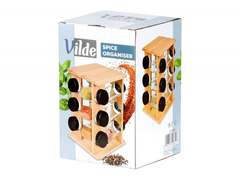 Vilde Περιστρεφόμενη Βάση Μπαχαρικών Bamboo με Βάζα, Σετ 13 τεμαχίων