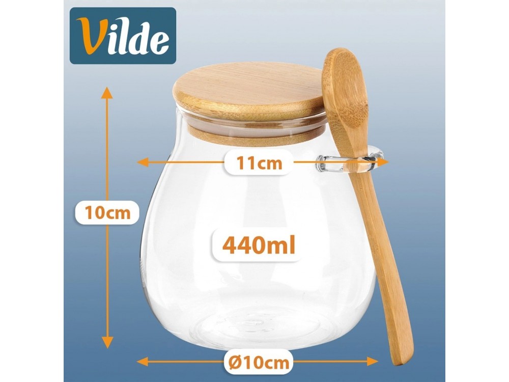 Vilde Γυάλινα Βαζάκια Επιδορπίου 440ml με Καπάκι & Ξύλινο Κουτάλι, Σετ 2τμχ
