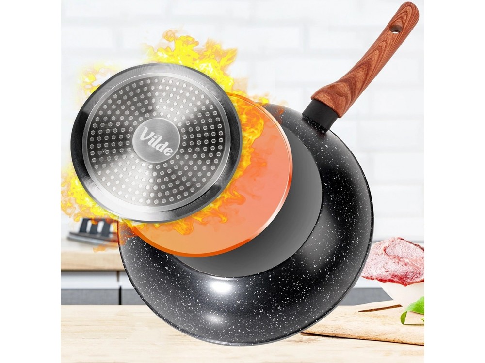 Vilde Αντικολλητικό Wok με Επίστρωση Γρανίτη GRANITICA 28cm, Black