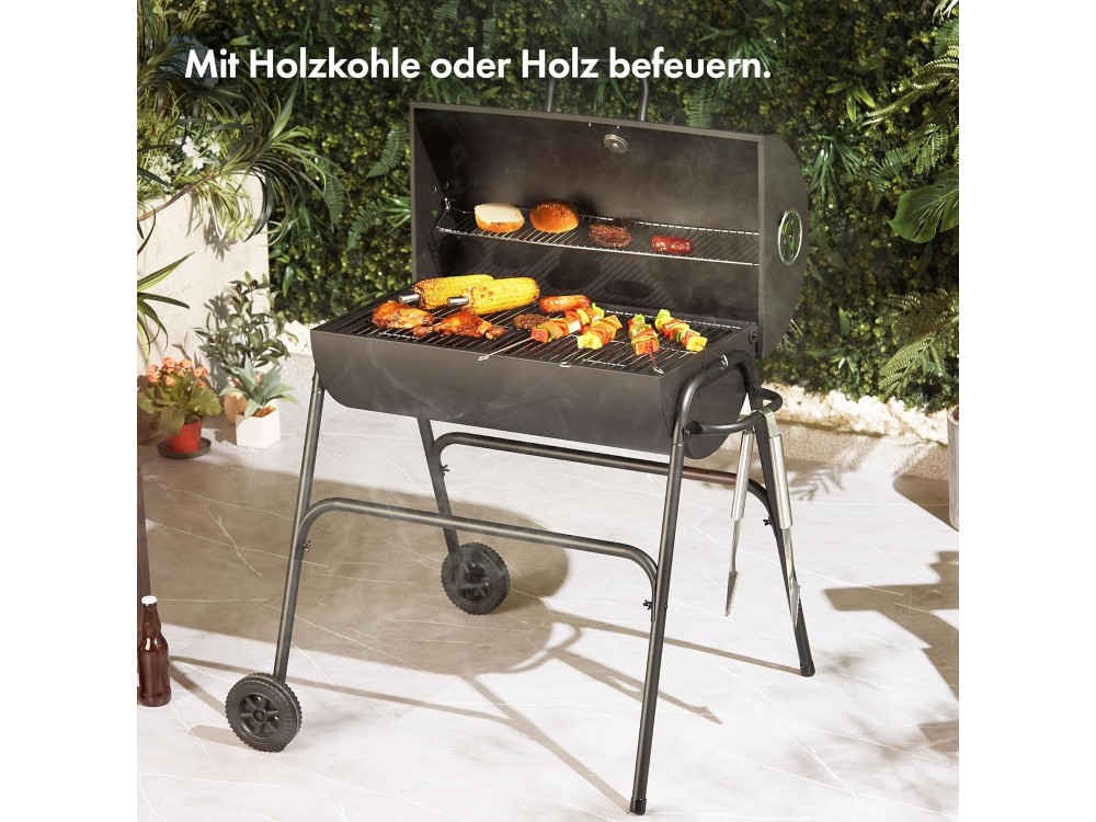 VonHaus Ψησταριά Κάρβουνου 40x30cm BBQ 2-in-1 American Style Grill & Smoker, Ρυθμιζόμενη καθ' Ύψος