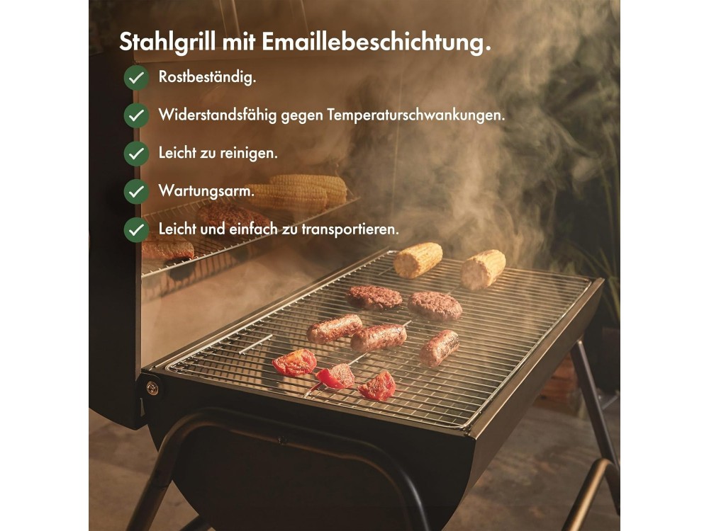 VonHaus Ψησταριά Κάρβουνου 40x30cm BBQ 2-in-1 American Style Grill & Smoker, Ρυθμιζόμενη καθ' Ύψος