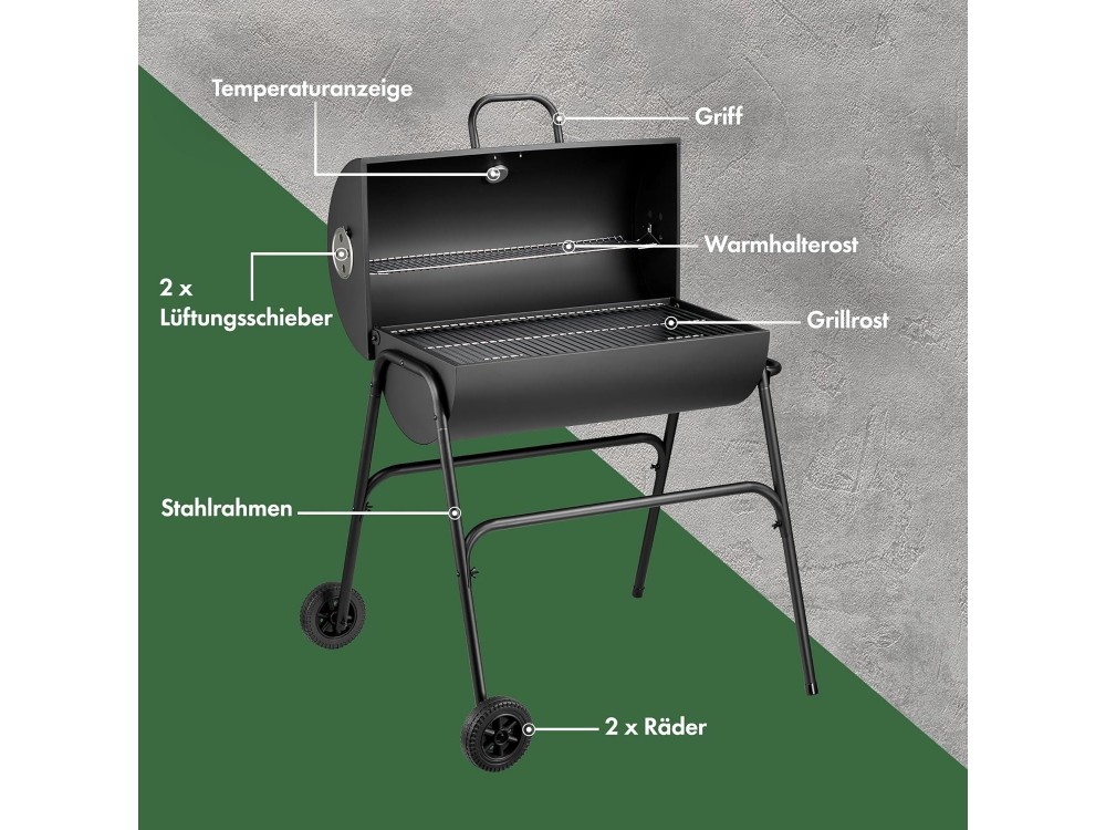 VonHaus Ψησταριά Κάρβουνου 40x30cm BBQ 2-in-1 American Style Grill & Smoker, Ρυθμιζόμενη καθ' Ύψος