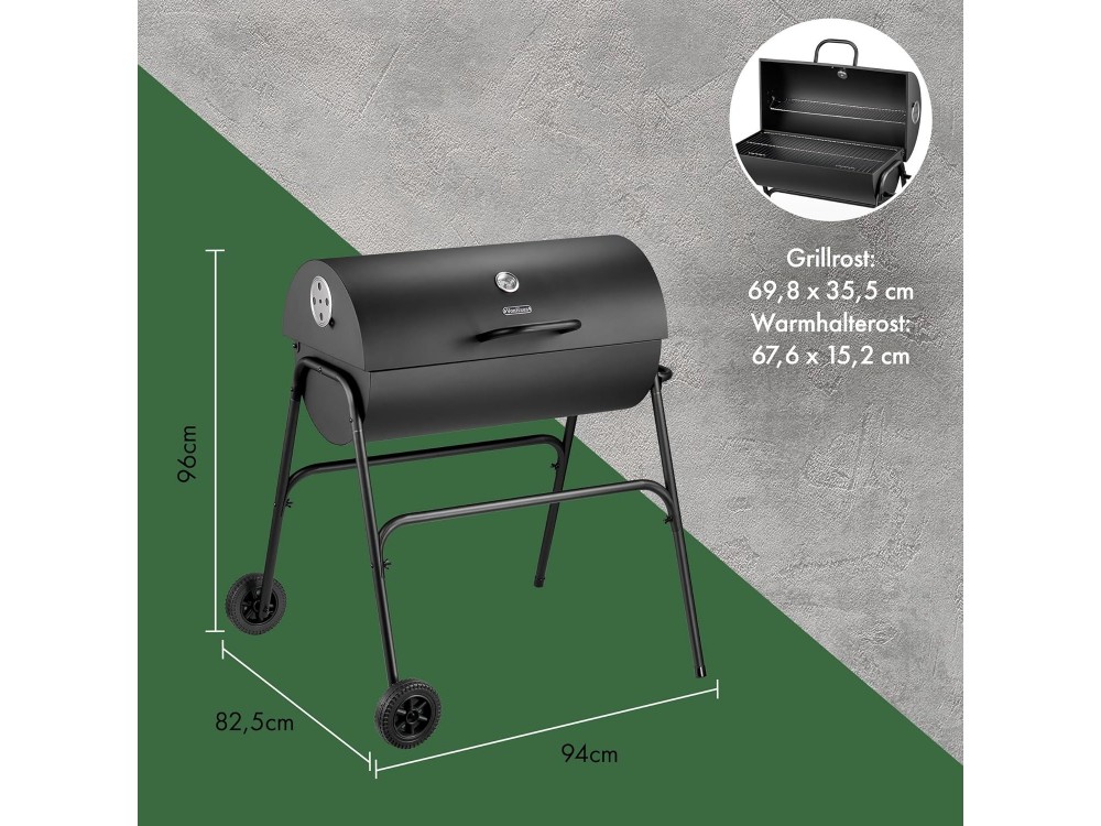 VonHaus Ψησταριά Κάρβουνου 40x30cm BBQ 2-in-1 American Style Grill & Smoker, Ρυθμιζόμενη καθ' Ύψος