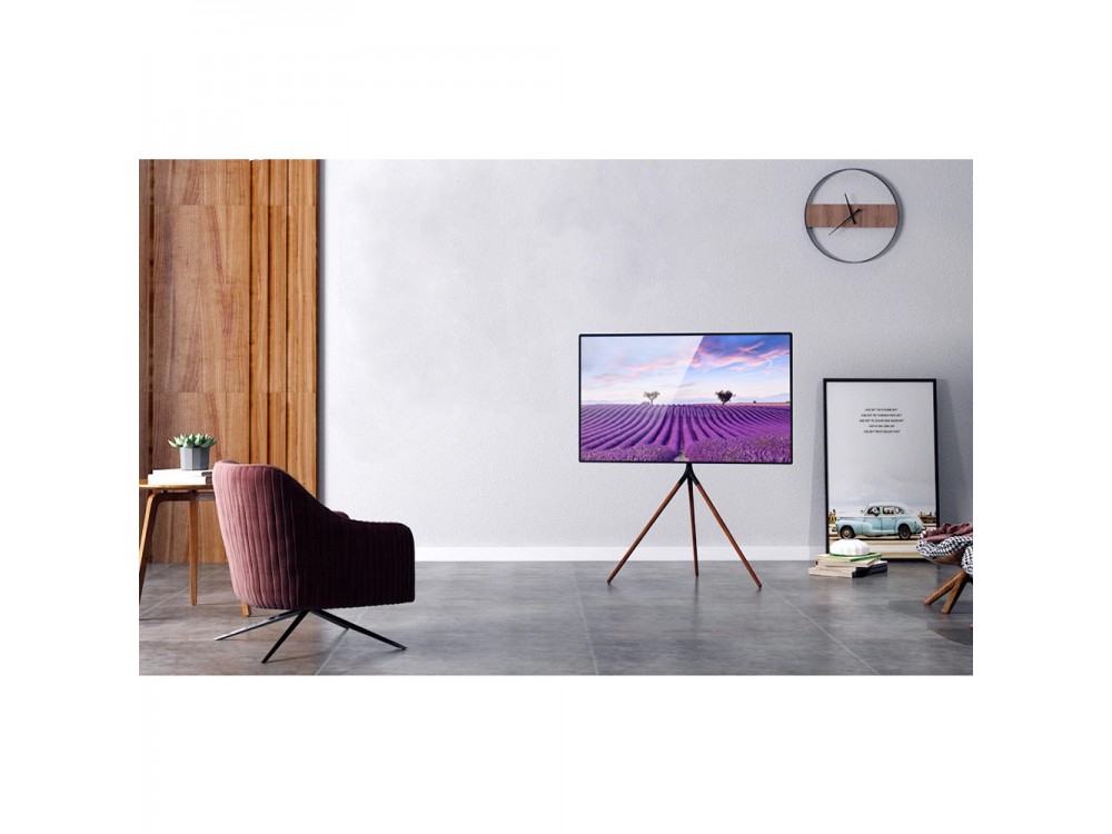 Techly Walnut Design TV Floor Stand, Floor TV Stand 45"-65" and 32kg, Black