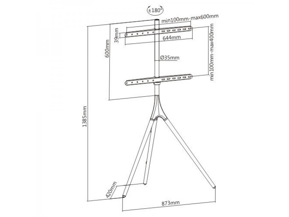 Techly Walnut Design TV Floor Stand, Floor TV Stand 45"-65" and 32kg, Black