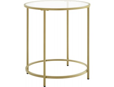 VASAGLE Round Side Table with glass, 50 x 50 x 55cm, Gold