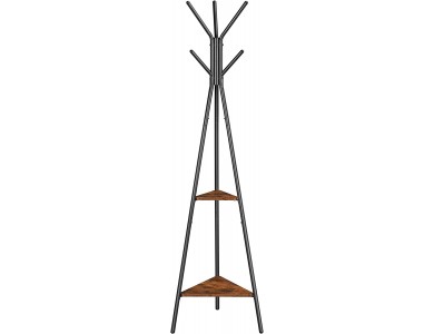 Songmics Metal Coat Rack, Monk with 6 Hangers & 2 Shelves, with Steel Frame & Brown Surface in Rustic Style 49x49x179cm
