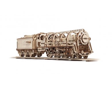 Ugears Steam Locomotive with Tender, Ατμομηχανή Ξύλινο Μηχανικό 3D Παζλ, 443 Κομμάτια