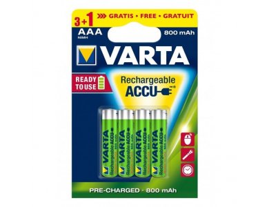 Rechargeable Batteries AAA 800mAh Varta Ready To Use 4 Pcs
