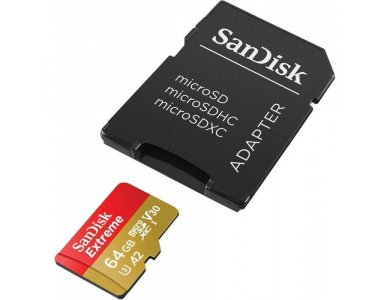 Sandisk Extreme microSDXC 64GB A2 V30 with Adapter - SDSQXA2-064G-GN6MA