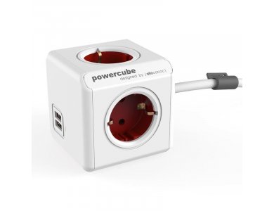 Allocacoc PowerCube Extended 4 Πριζών Σούκο & 2 USB 1.5m Κόκκινο - 1402RD/DEEUPC