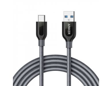 Anker Powerline+ 6ft Cable USB-C to USB 3.0 - A81680A2, Nylon-braided Black