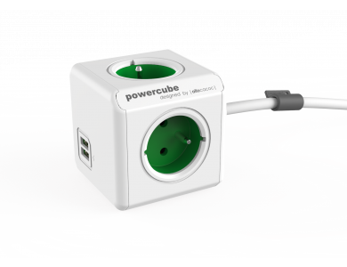 Allocacoc PowerCube Extended 4 Πριζών Σούκο & 2 USB 1.5m Πράσινο - 1406GN/DEEUPC