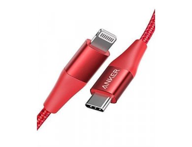 Anker PowerLine+ ΙΙ USB-C σε Lightning καλώδιο 0.9μ. για Apple iPhone / iPad / iPod MFi, με Νάυλον ύφανση - A8652091, Κόκκινο