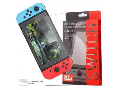 Orzly Nintendo Switch Tempered Glass (0.24mm) Screen Protector - 2pack