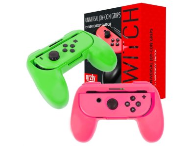 Orzly Joy-Con Controller Grips for Nintendo Switch, Set of 2, Green / Pink