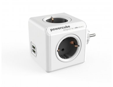 Allocacoc PowerCube Extended 4 Sockets & 2 USB ports Grey - 1402GY/DEEUPC