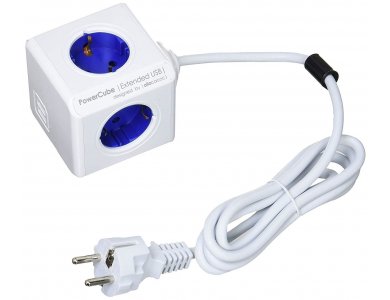 Allocacoc PowerCube Extended 4 Sockets & 2 USB ports, 1.5m Cable Blue