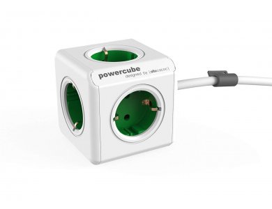 Allocacoc PowerCube Extended 5 Schuko AC Outlets 1.5m Green