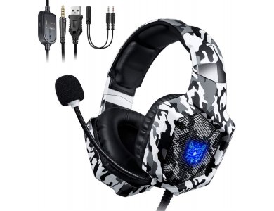 Onikuma K8 Camouflage RGB LED Gaming Headset 7.1  Noise-cancelling Microphone (PC / PS4 / Xbox / Switch / Mac / iOS), Camo White