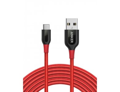 Anker Powerline+ Cable USB-C 10ft. with Nylon Braided- A8267091, Red