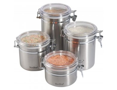 VonShef Set of 4 Storage Canisters, Stainless Steel (Various sizes) - 07/140