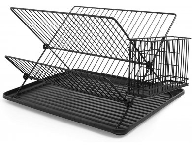 VonShef Dish Drainer (2-tier) & Cutlery Basket, Matte Black - 1000289