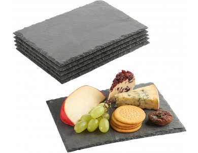 VonShef Slate Serving Tray Set, Set of 6 – Natural Edge Cheese Boards/Platters/Plates, 22cm x 16cm - 1000114