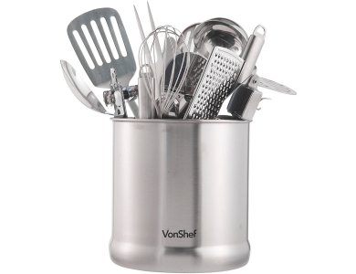 VonShef Kitchen Utensil Holder Pot, 18cm x 18cm, Stainless Steel,up to 20pcs. capacity - 07/143