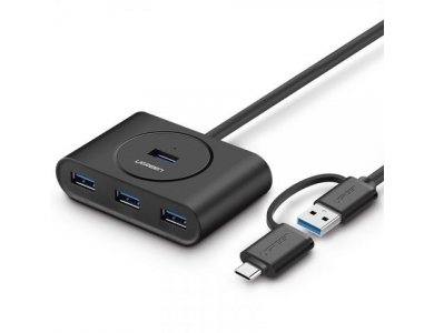 Ugreen Slim USB 3.0 4 Port Data Hub, with 0,5m. cable & USB 3.1 OTG Adapter Type-C - 40850