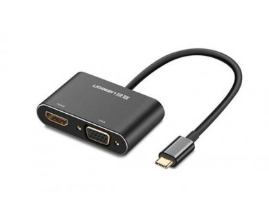 Ugreen USB-C to VGA+HDMI 4K Adapter (Thunderbolt 3 / HDMI 2.0), Black - 50738