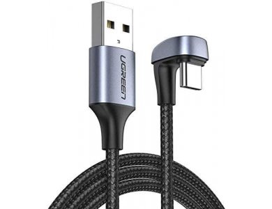 Ugreen 180° Type-C Cable 3ft, Nylon Braiding, Black - 70313