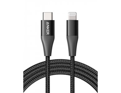 Anker PowerLine+ ΙΙ USB-C to Lightning Cable 6ft for Apple iPhone / iPad / iPod MFi, Nylon Braiding - A8653H11, Black
