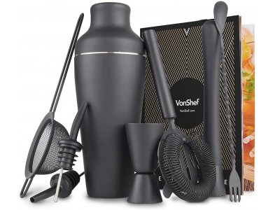 VonShef Cocktail Set 9pcs., Cocktail Set, Stainless Steel, Parisian Matte Black - 1000147