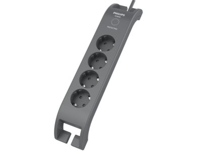 Philips 4-outlet Surge Protection Strip, Πολύπριζο & Προστατευτικό τάσης 4 Θέσεων με διακόπτη & 2M Power Cord SPN3140A - Γκρί