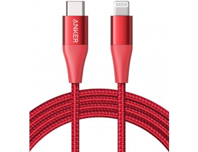 Anker PowerLine+ ΙΙ USB-C σε Lightning Cable 1.8m. for Apple iPhone / iPad / iPod MFi, Naylon Braided - A8653H91, Red