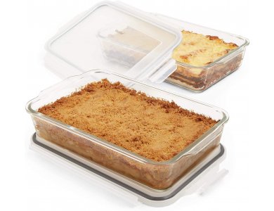 VonShef Set 2 Glass Ovenproof Containers, BPA-Free for Oven, Freezer & Microwave Safe Glass Dishes with Lids, - 1000286