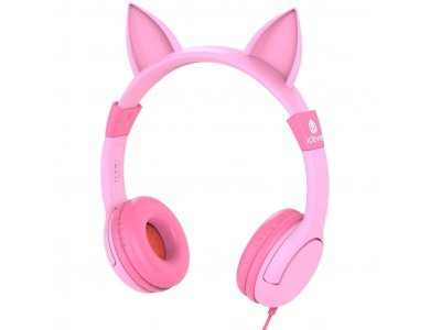 iClever Kids Kitty Headphones with Cable for Kids- IC-HS01, Pink 