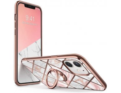 i-Blason iPhone 12 / 12 Pro Cosmo Snap Case with Ring Holder Kickstand, Marble Pink